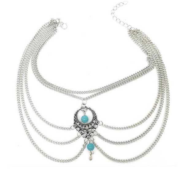 3/$30•Boho beach ankle bracelet turquoise gold - Picture 3 of 4